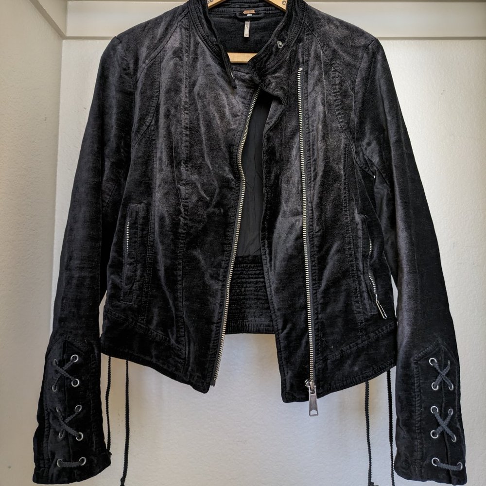 Free People Lacy Velvet Moto Jacket